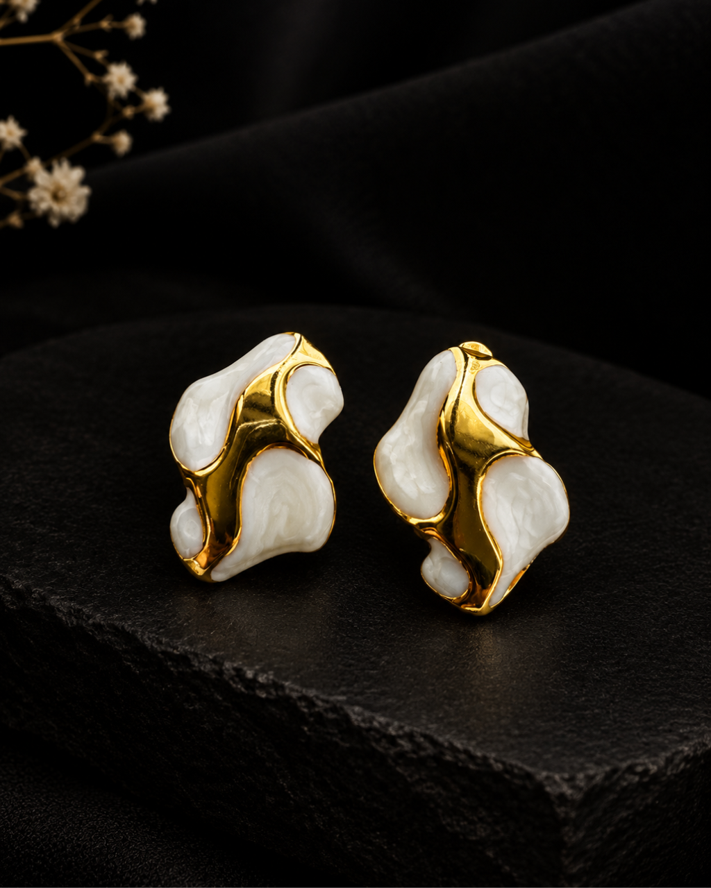 Sculpted Gold & Ivory Statement Earrings