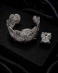 The Textured Leaf Statement Cuff & a Ring in Silver