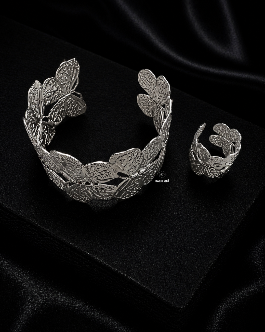 The Filigree Butterfly Cuff & a Ring in Silver